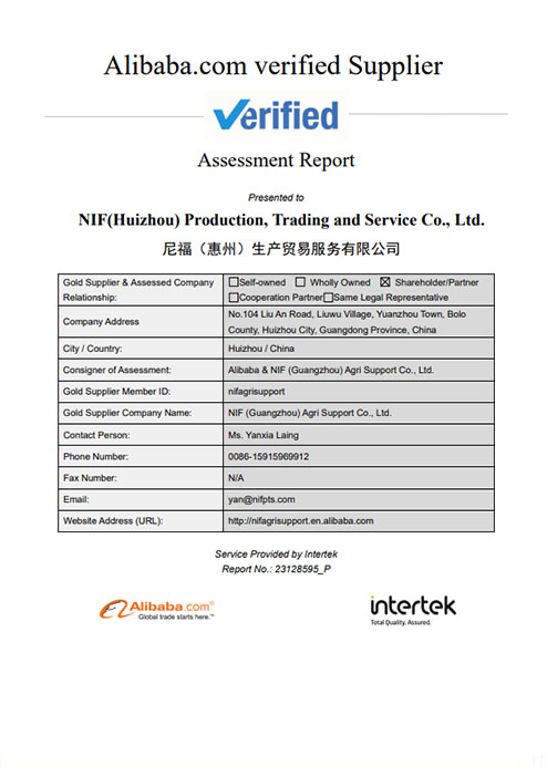 Доклад об оценке поставщиков NIF (Whithou) Production, Trade and Services Ltd.